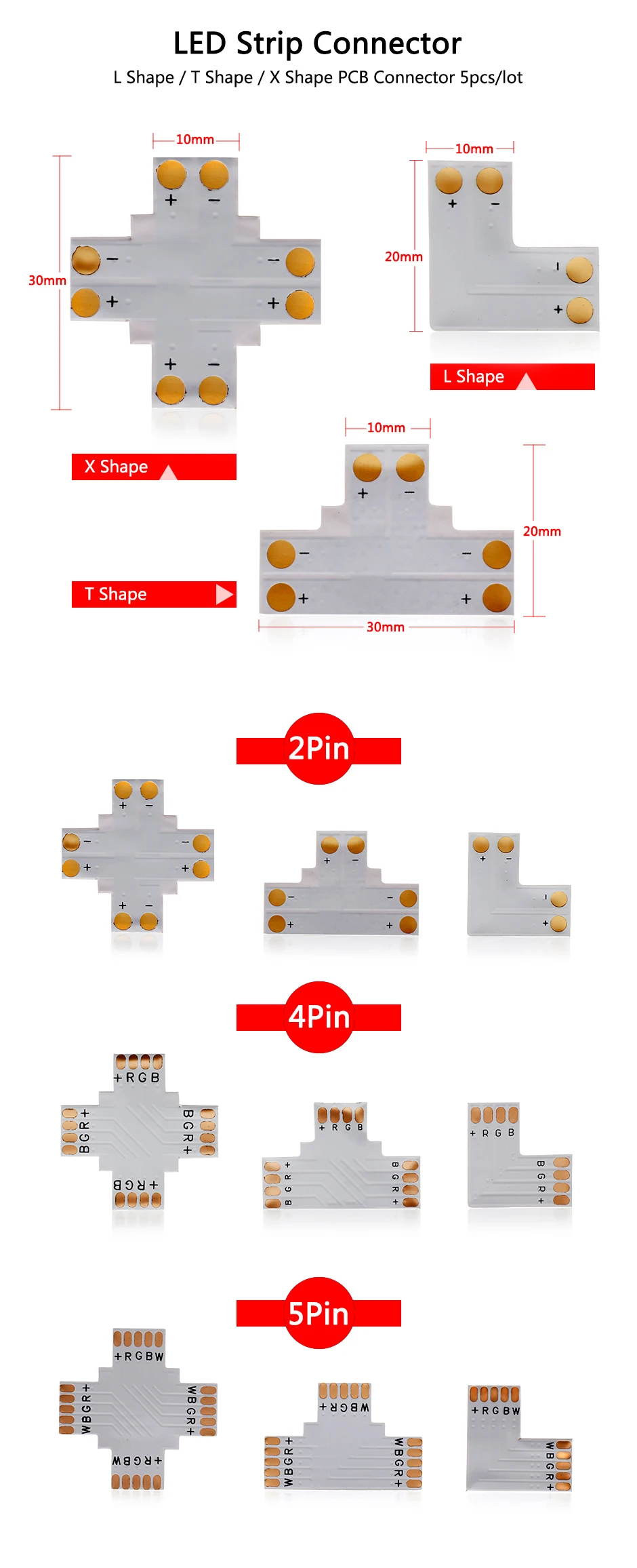 LED Strip Connector 2pin 4pin 5pin 10mm (6)