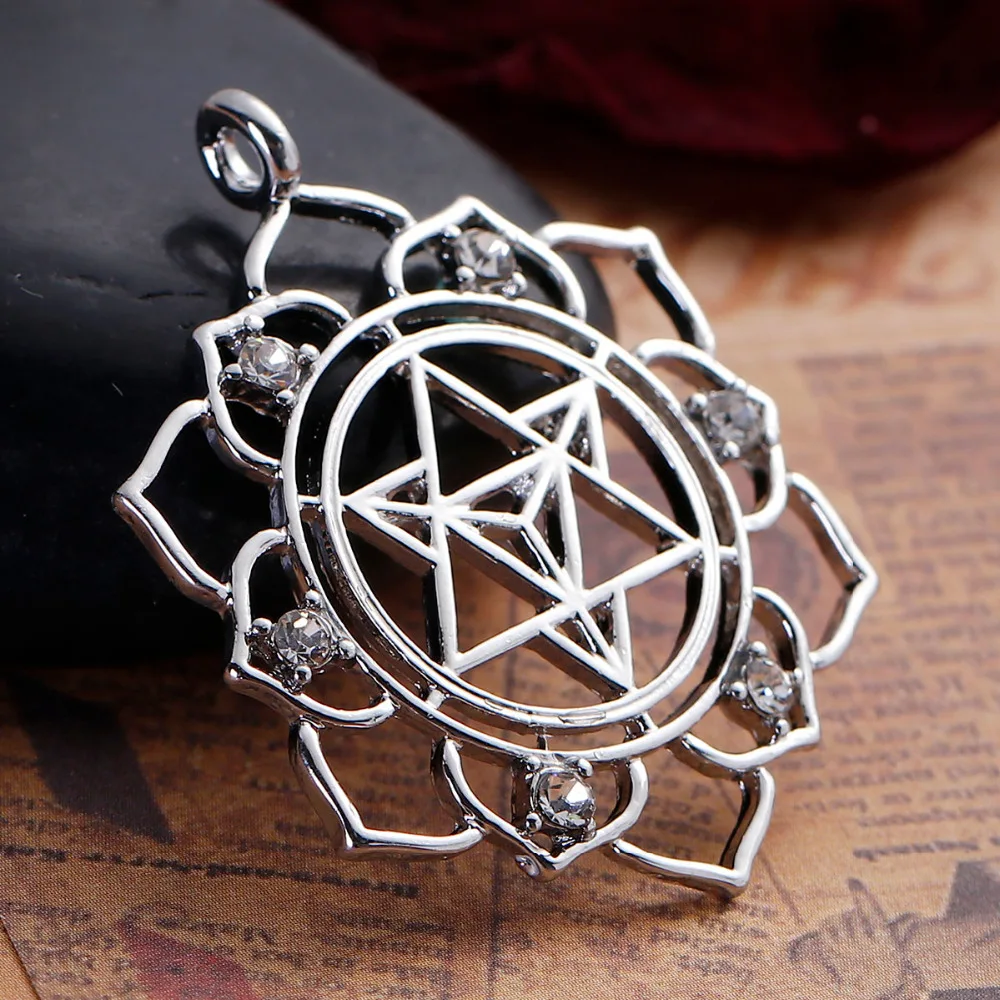 DoreenBeads цинковый сплав Серебряный тон Круглые Merkaba медитация Подвески прозрачные Стразы DIY компоненты 39 мм x 31 мм, 3 шт