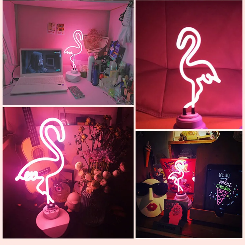 

LED Neon Night Light Table Night Lamp Flamingo Rainbow Cloud Cactus USB Battery Operated for Home Wedding Christmas Decoration