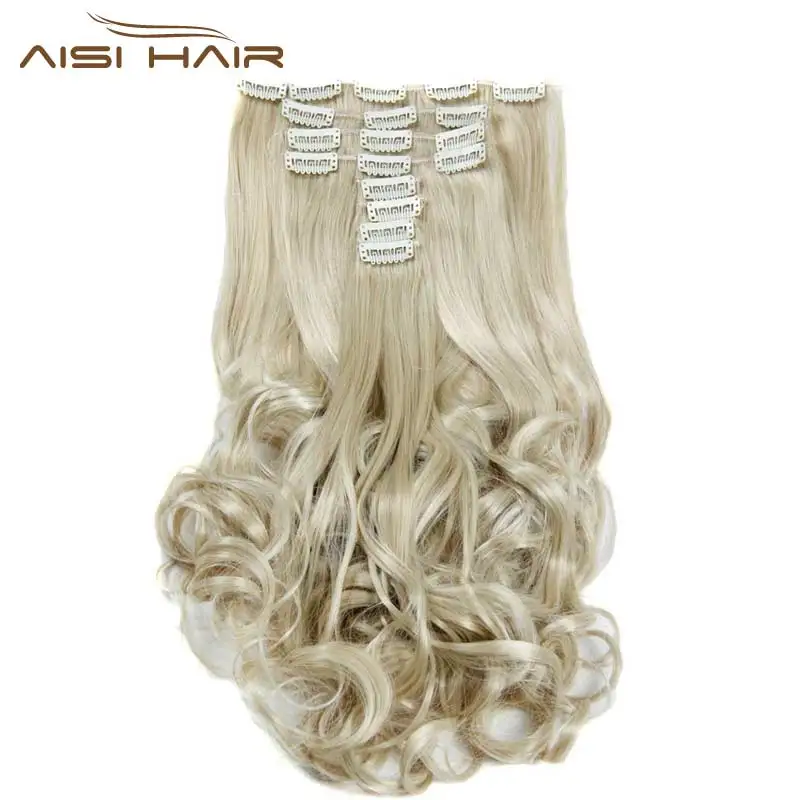  I's a wig Synthetic 18 Clips in Hair Extension 8pcs/set 22inch Long Wavy Blonde Hairpiece