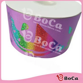 

New style 100 yard 3"75mm rainbow watermelon hologram foil printed grosgrain ribbon