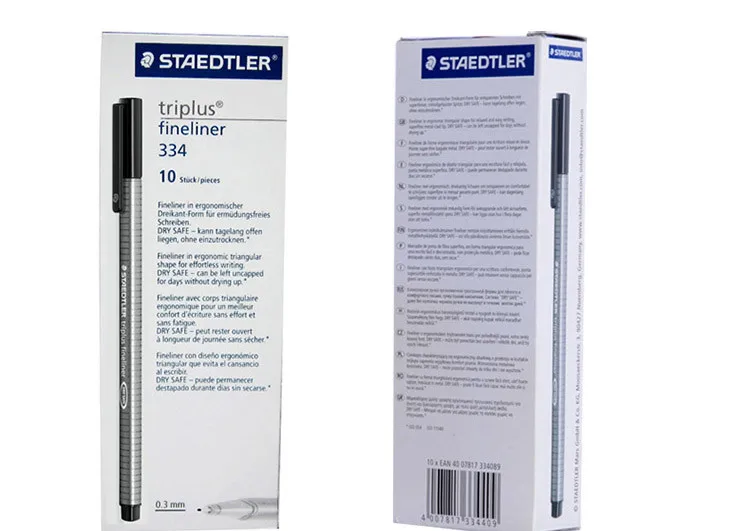 10 шт STAEDTLER 334 Triplus Fineliner черные/красные/синие ручки 0,3 мм металлический наконечник художественный дизайн