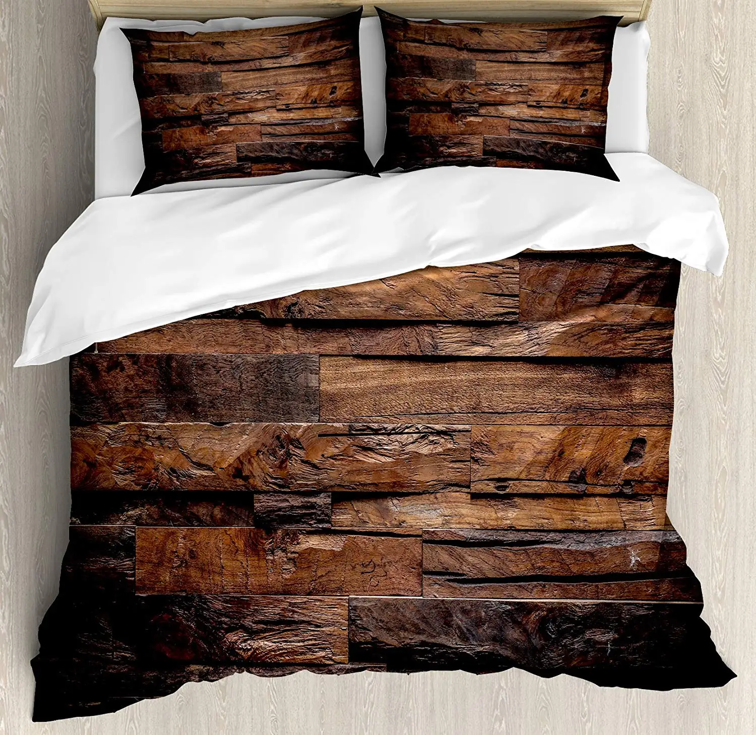 Chocolate Duvet Cover Set King Size Rough Dark Timber Texture