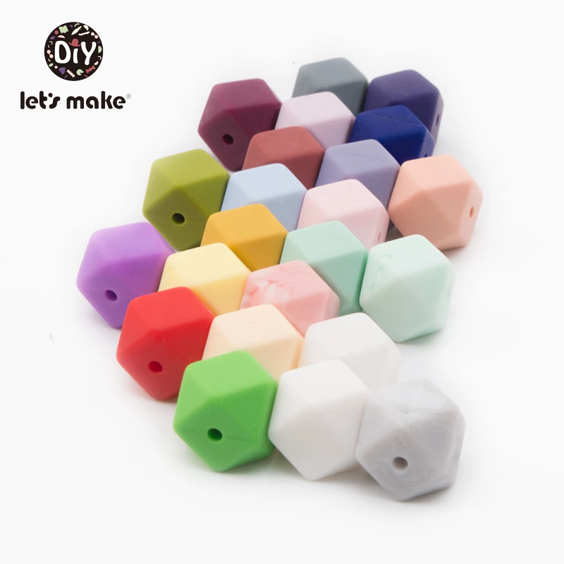 Let's Make 10pcs Baby Teether 14mm Hexagon Bpa Free Silicone Beads Food Grade Teething Toys Diy Pacifier Chain Silicone Teethers