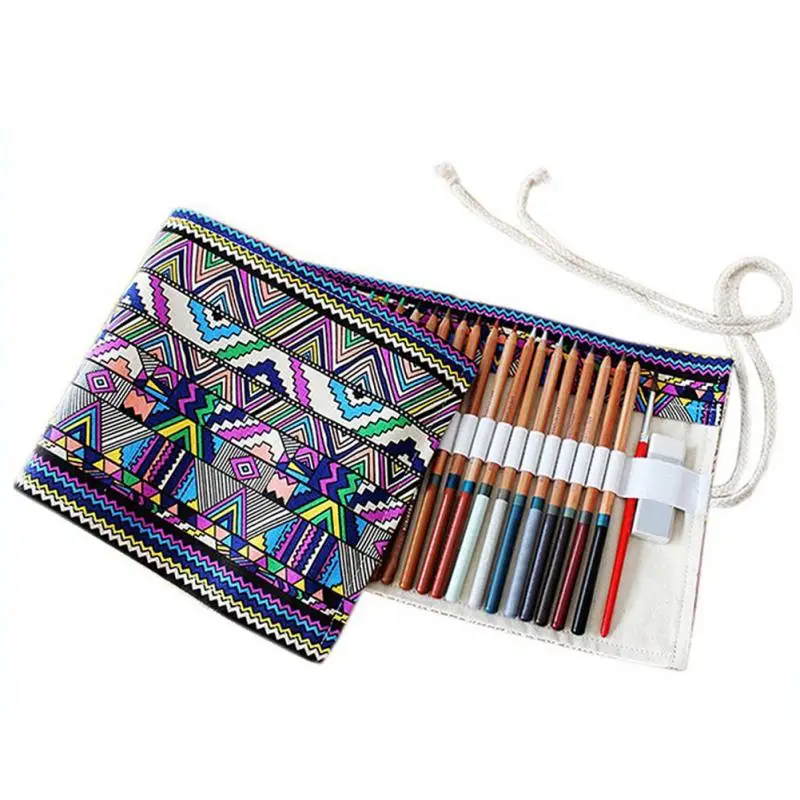 

School Supplies Pencils Pouch Bag Case Holds Pencil Wrap Ball 36 Holes Canvas Pen Roll Up Bag Curtain Stationery #824 New