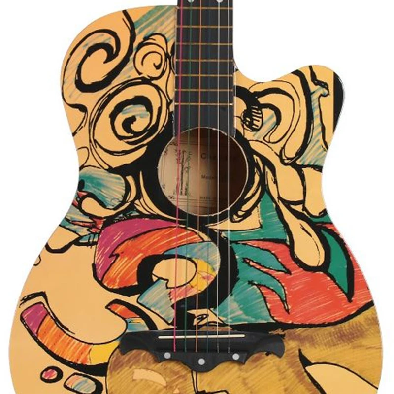 38 inch Folk Guitar Color Painted Graffiti Skull Basswood 6 String Guitarra Beginner Home-schooling Guitar Accessories AGT19