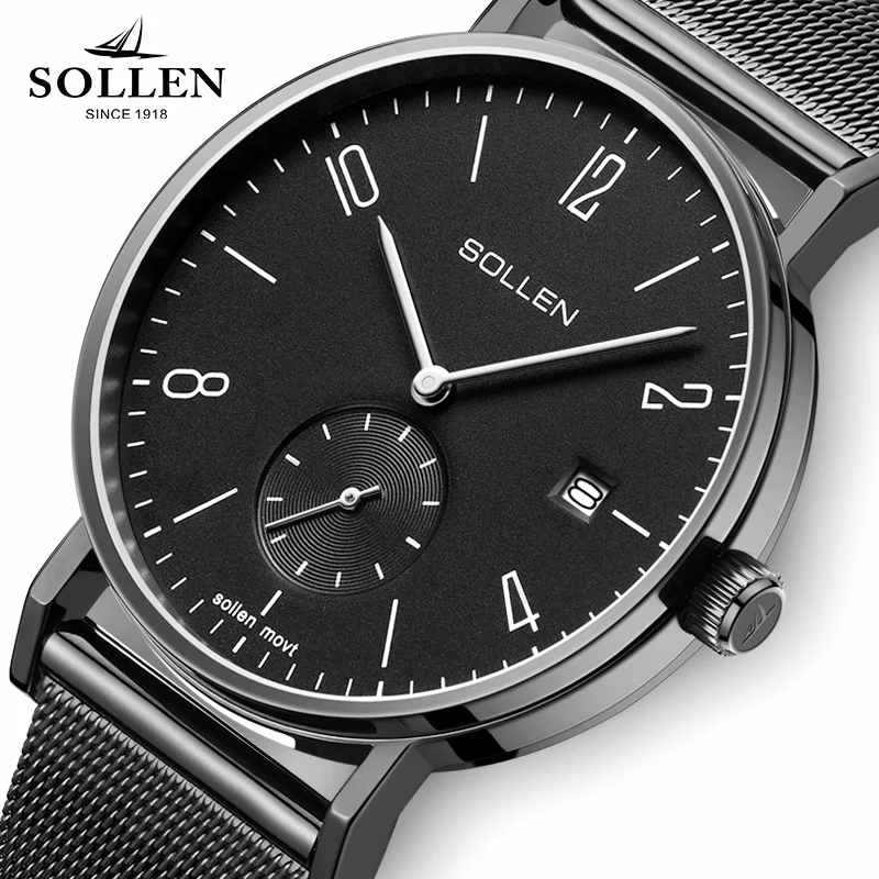 Relogio Masculino SOLLEN новые мужские часы брендовые деловые для мужчин ультра тонкий
