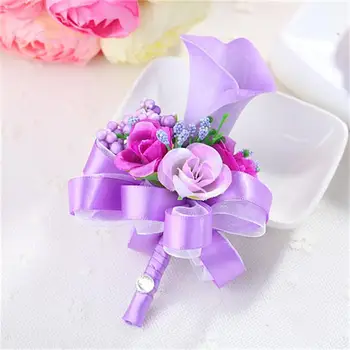 

Artificial PU Calla Flower Groom Boutonniere Best man Bride wrist Corsage Wedding Bouquet Flower Home Party Decoration
