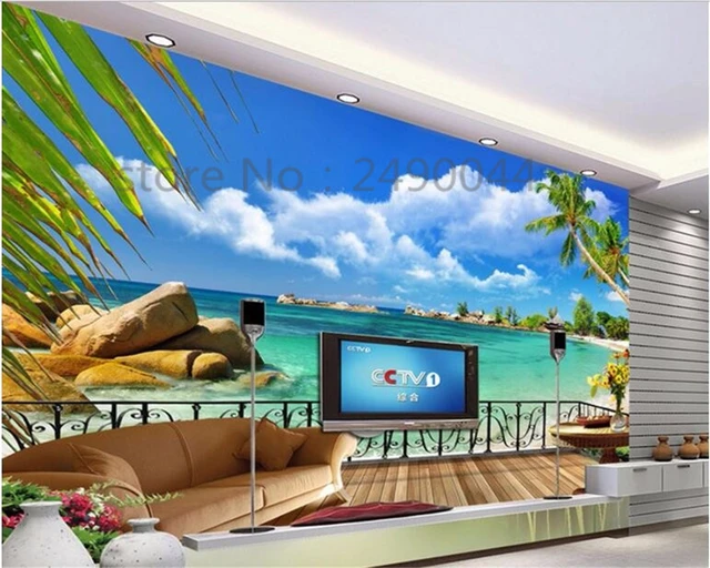 Beibehang Nach 3D HD Tapete Strand Balkon Landschaft TV Hintergrund ... Beibehang Nach 3D HD Tapete Strand Balkon Landschaft TV Hintergrund ...