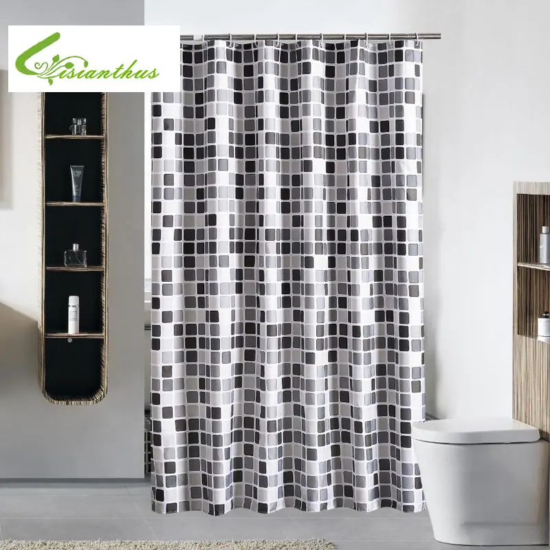 Waterproof Shower Curtain with 12 Hooks Mosaic Printed Bathroom