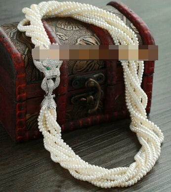 

xiuli 003525 Europe American style Green zircon leopard head 925 silver white pearl necklace