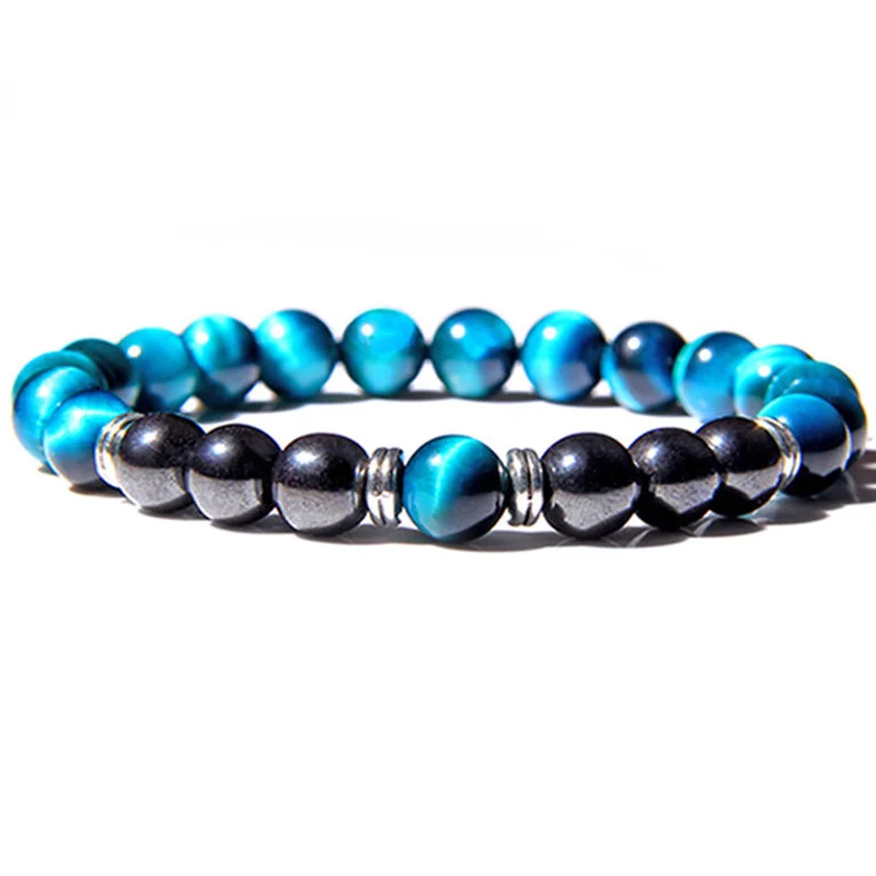 

Natural Royal Blue Tiger Eye Stone & Black Onyx Beads Bracelet Men Jewelry Elastic Rope Men Women Yoga Meditation Charm Bracelet