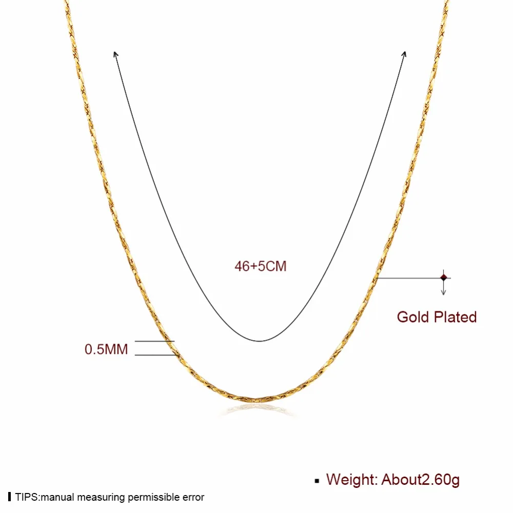 Женская тонкая цепочка с подвеской 18KGP, гальванизированная, золото, розовое золото, серебро, 0,5 мм, ожерелья, цепочки, устойчивость к выцветанию, цепочки