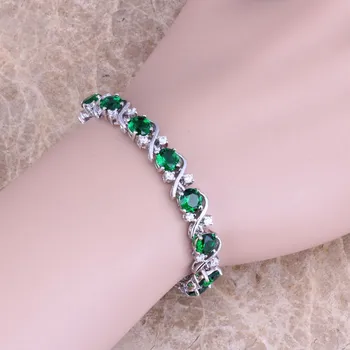 

Green Cubic Zirconia White CZ Silver Plated Link Chain Bracelet 7 inch S0264