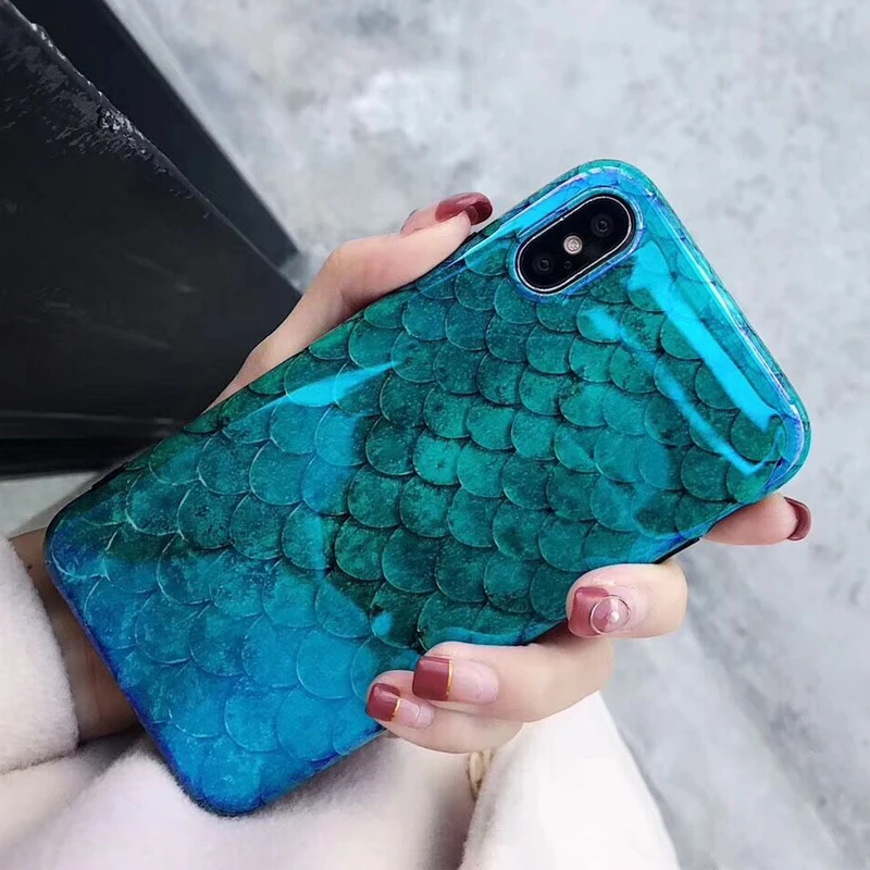 Чехол для телефона LOVECOM Blu Ray Laser Fish Scale iPhone 12 11 Pro Max Mini XR XS X 8 7 6 6S Plus Мягкий чехол