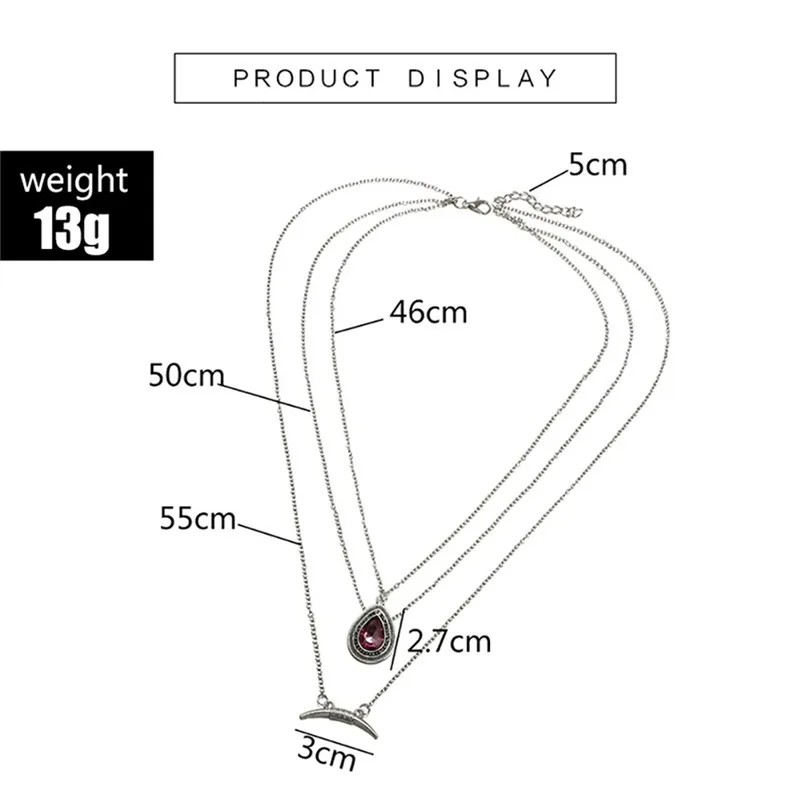 Fashion Trend Crescent Drop Gem Bohemian Style Multi-layer Necklace Choker Party Pendant Jewelry chain Necklace F13 (8)