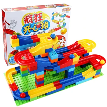 

Funny DIY Race Run Track Colorful Marble Maze Balls Rolling Building Blocks Duplo Bricks Toys for Children