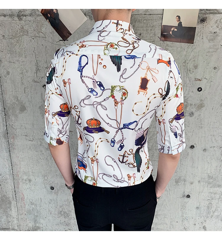 Брендовая мужская рубашка с коротким рукавом Camisa, модные повседневные облегающие рубашки 2019, летние дизайнерские Клубные вечерние рубашки