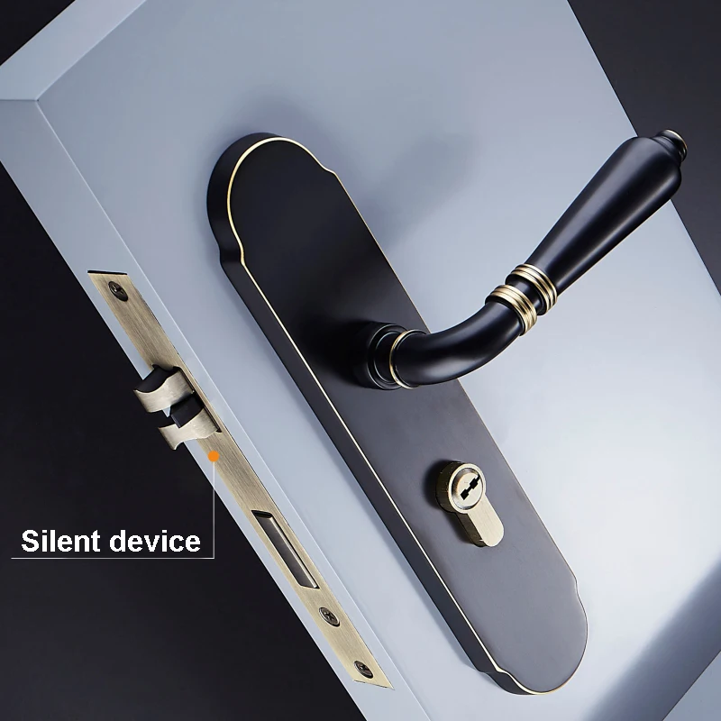  1Set Retro Nordic Ultra-Quiet Brass Door Lock Handle with Key for Interior Room Living Room/Bedroom - 33047123874