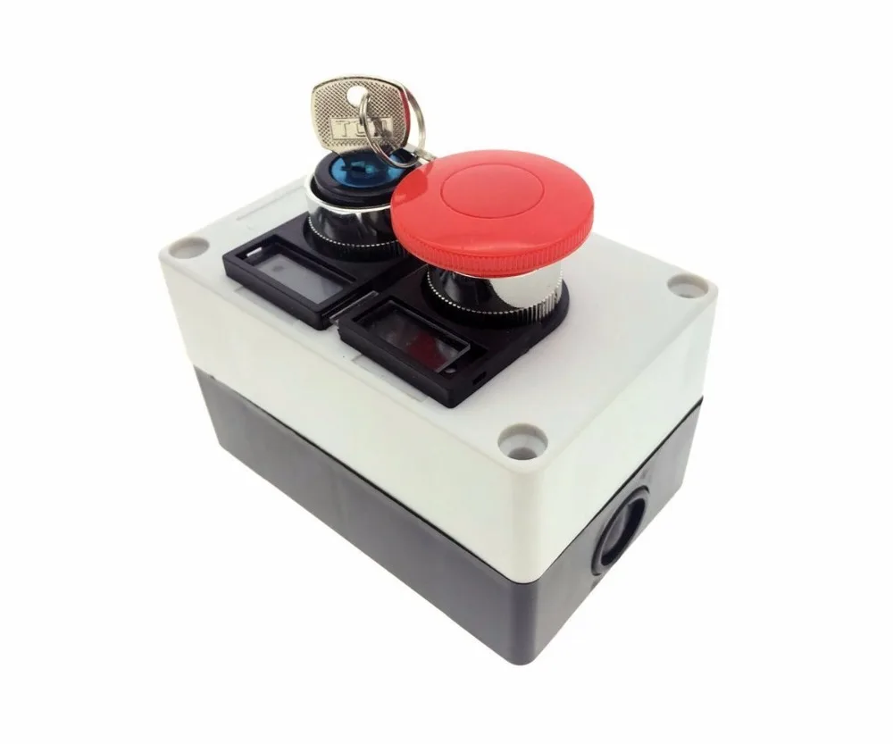 

Push Button Station, 660V 10A 2 Position On/Off Momentary Switch Key Lock 40mm Red Mushroom Cap