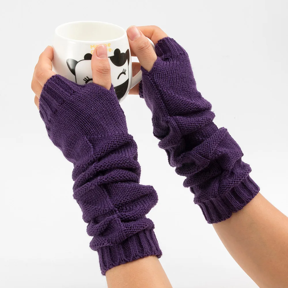 Half finger gloves Women Winter Wrist Arm Warmer Solid Knitted Long