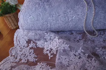 

white sequins cord lace fabric, High end elegant fine tulle mesh embroidered wedding lace for bridal 1 yard, alf007