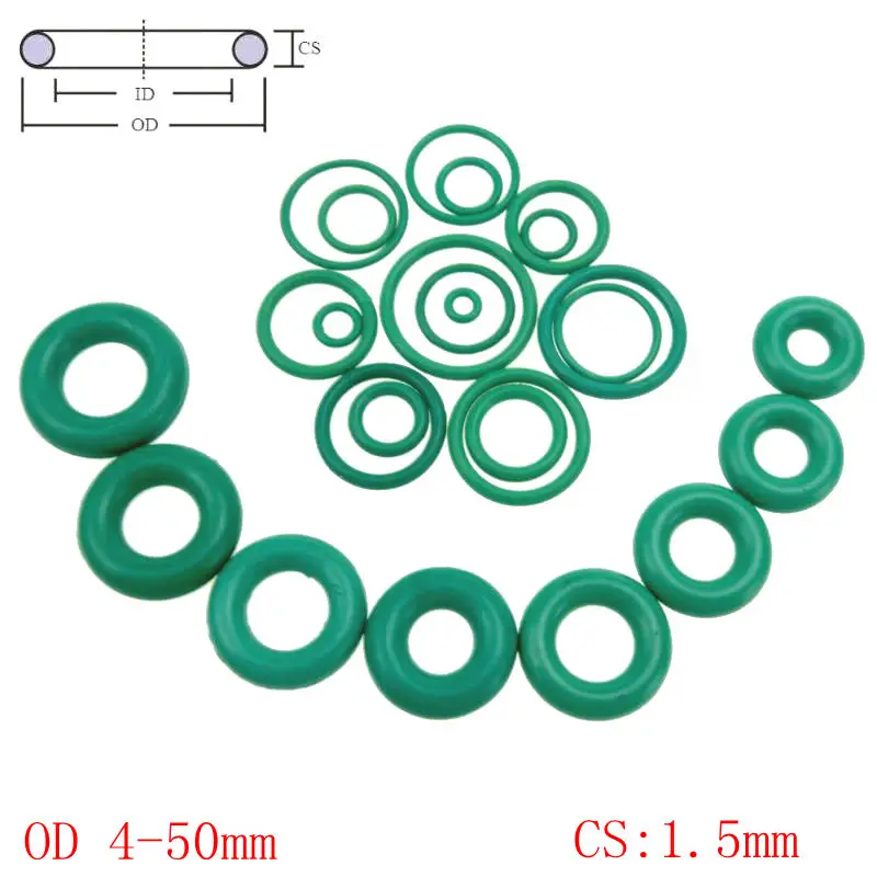 

Green Viton FKM Fluorine Rubber O Ring O-Ring Oil Sealing Gasket CS 1.5mm OD 4-50mm