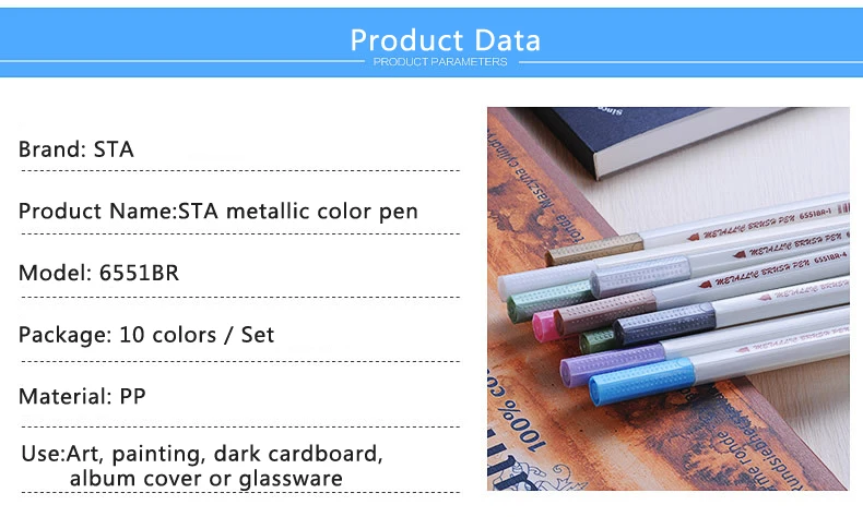 10 цветов, набор металлических кистей STA, сделай сам, скрапбукинг, ремесла, мягкий наконечник, рисунок на керамической карточке, стеклянный маркер, кисти, художественные маркеры