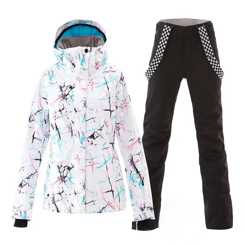 Модные женские зимние штаны высокого качества SMN, спортивная одежда для улицы, водонепроницаемая ветрозащитная одежда для сноубординга, лыжный костюм, куртка и нагрудники, зимние брюки - Цвет: picture jacket pant
