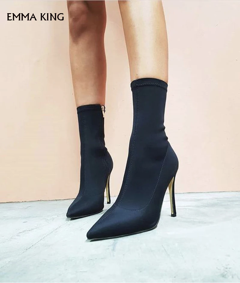 

New Solid Color Pointed Botines Mujer 2018 Suede Sexy Ankle Boots For Women Fashion High Heel Zipper Shoes Woman Free Shipping