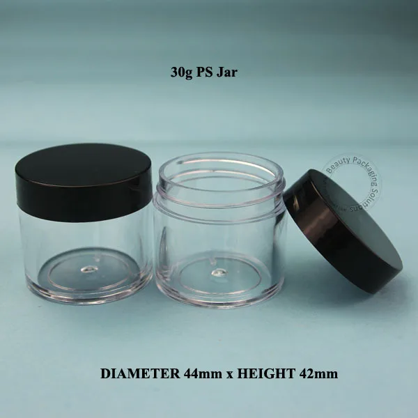 

10pcs/Lot Promotion Empty 30g PS Cream Jar Plastic Facial Cream Pot Cosmetic 1/3 OZ Container Black Lid 30ml Refillable Can