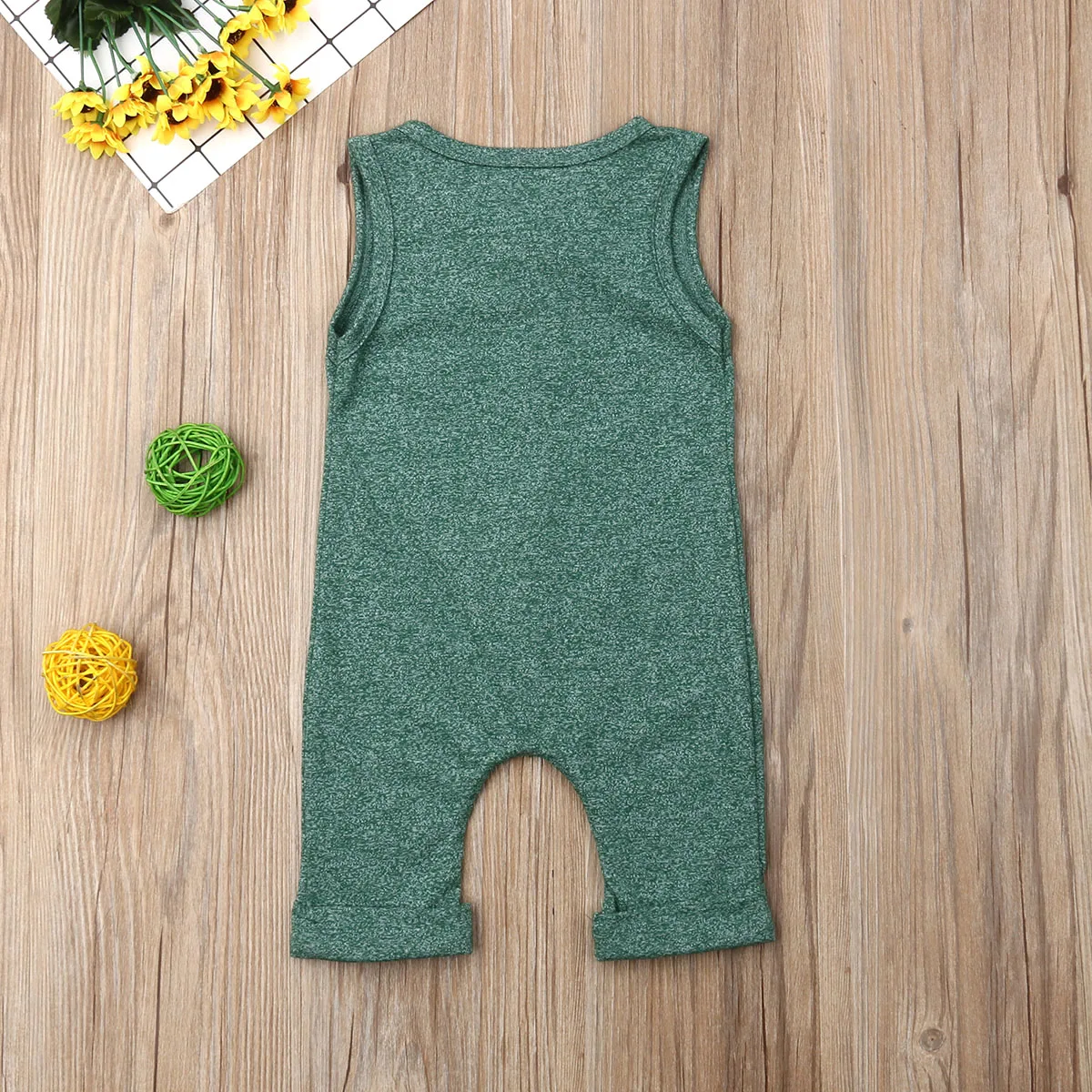 Baby Summer Clothing Cotton Infant Romper Kids Baby Boy Girl Clothes Sleeveless Solid Single Breasted Casual Jumpsuit 0-24M