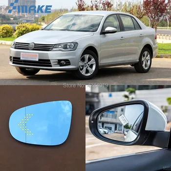 

smRKE For VW Volkswagen Bora 08-15 Car Rearview Mirror Wide Angle Hyperbola Blue Mirror Arrow LED Turning Signal Lights
