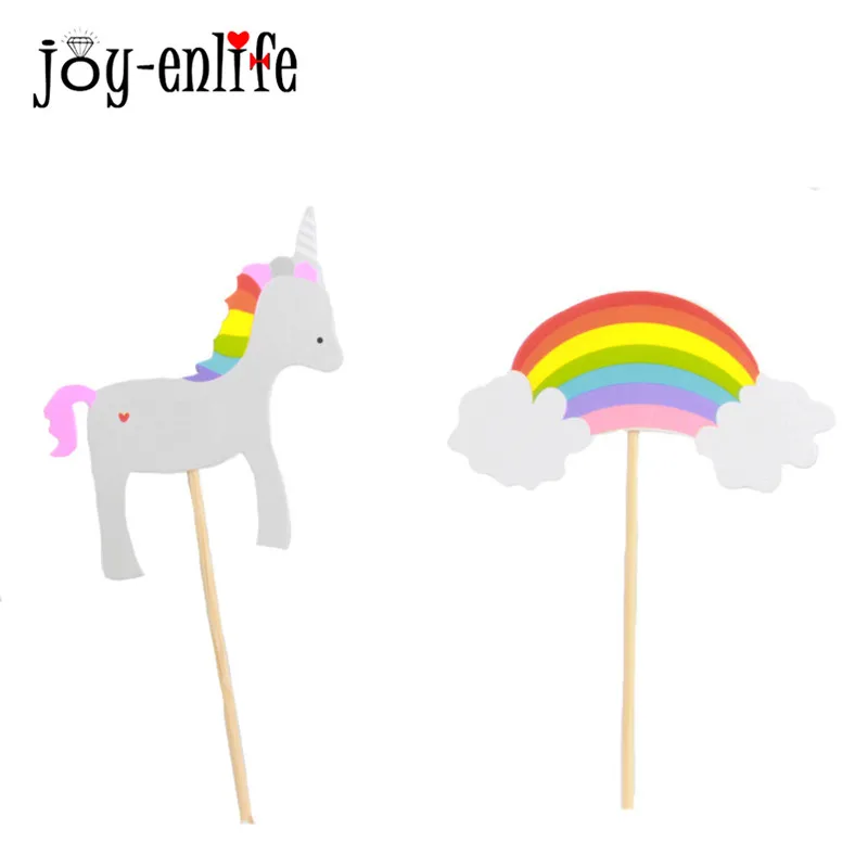 2pcsset unicorn party cupcaketopper rainbow unicornio picks props one