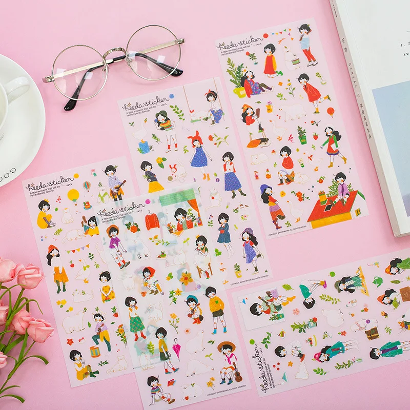 

AAGU 6pcs/pack Forest Girl PVC Stationery Stickers Hand Account Custom Sticker Bullet Journal Sticker for Scrapboking Decoration