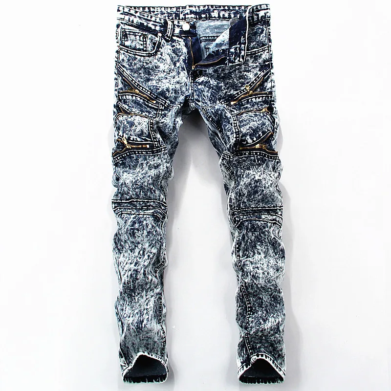 2016 New styles biker Jeans rock Mens Hip Hop swag Jeans Washed Skinny