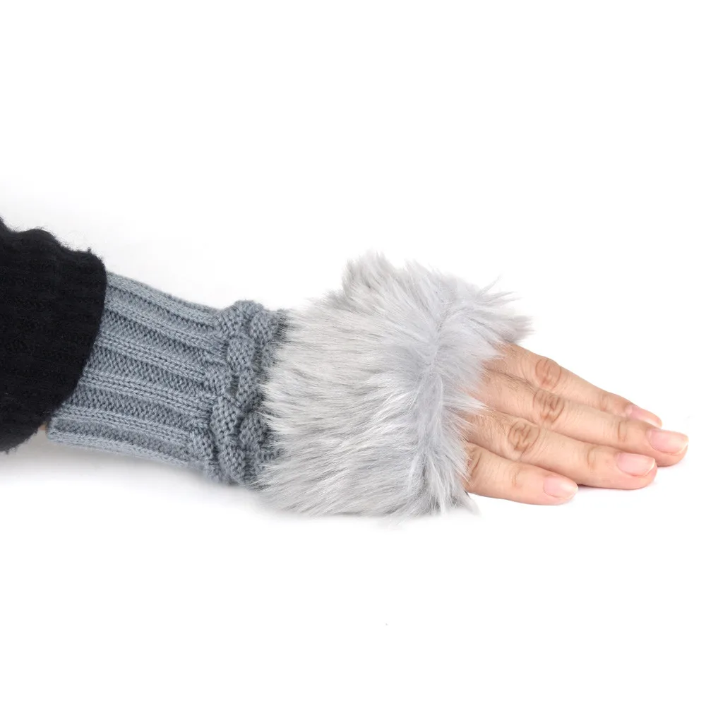 Новый 1 пара Для женщин перчатки трикотажные Arm пальцев запястье кролика варежки Зимние теплые вязаные перчатки наручные отделкой Перчатки
