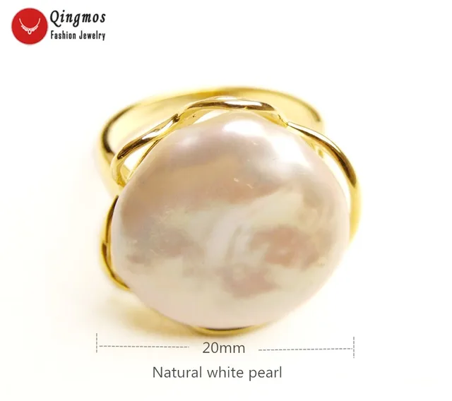 Фото qingmos белые кольца из натурального жемчуга для женщин с круглой
