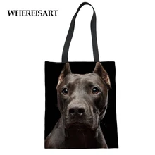 WHEREISART черный питбуль печать хозяйственная сумка складная женская сумка холст шоппер Bolso Mujer для девочек Персонализированная сумка