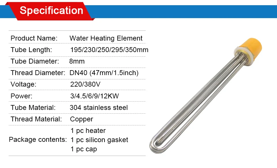 LJXH 304SS DN40/1,5 дюймов нагреватель для бака, электрический водонагреватель, нагревательный элемент, 220 В/380 В, 3 кВт/6 кВт/9 кВт/12 кВт