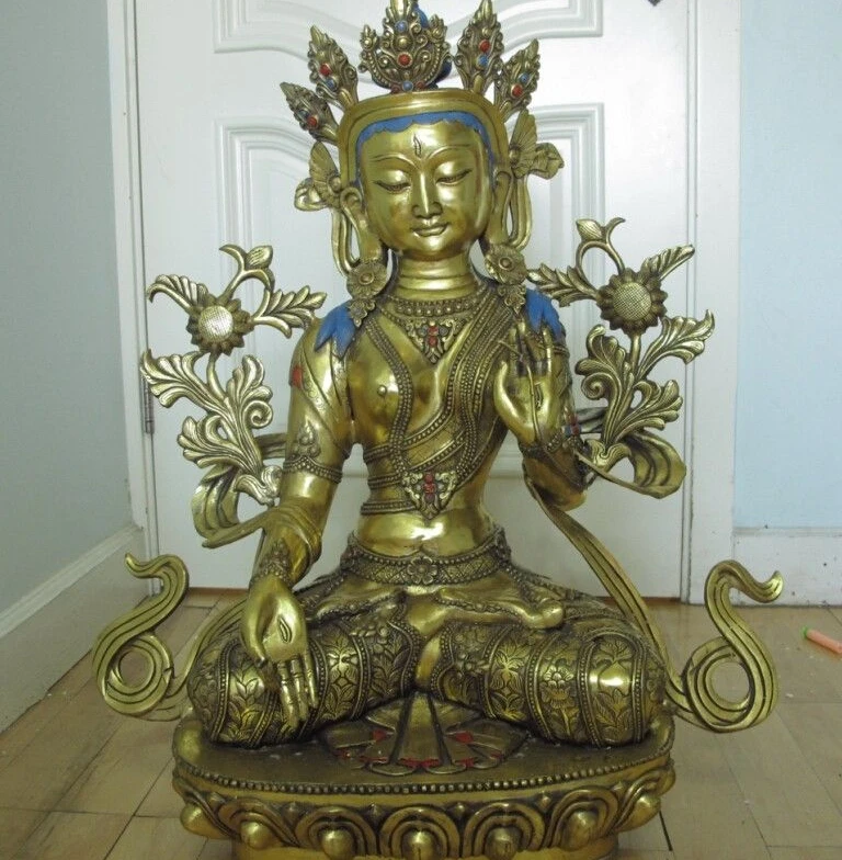 

Tibet Buddhism Temple Copper Bronze Gild White TaRa Bodhisattva Kwan-yin Guanyin