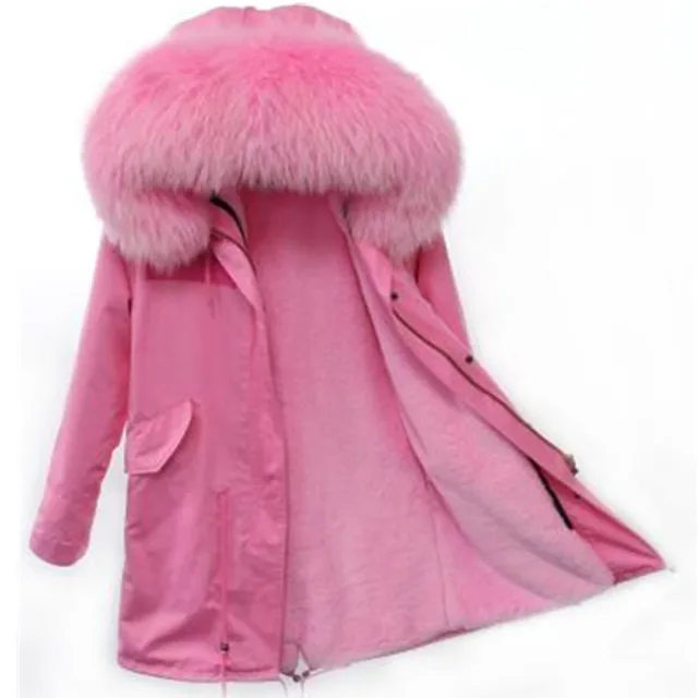 Best price at $174 Cheap 2016 New Women Winter pink Jacket Coats Thick Parkas Plus Size Real Raccoon Fur Collar Hooded Womens Parkas Outwear