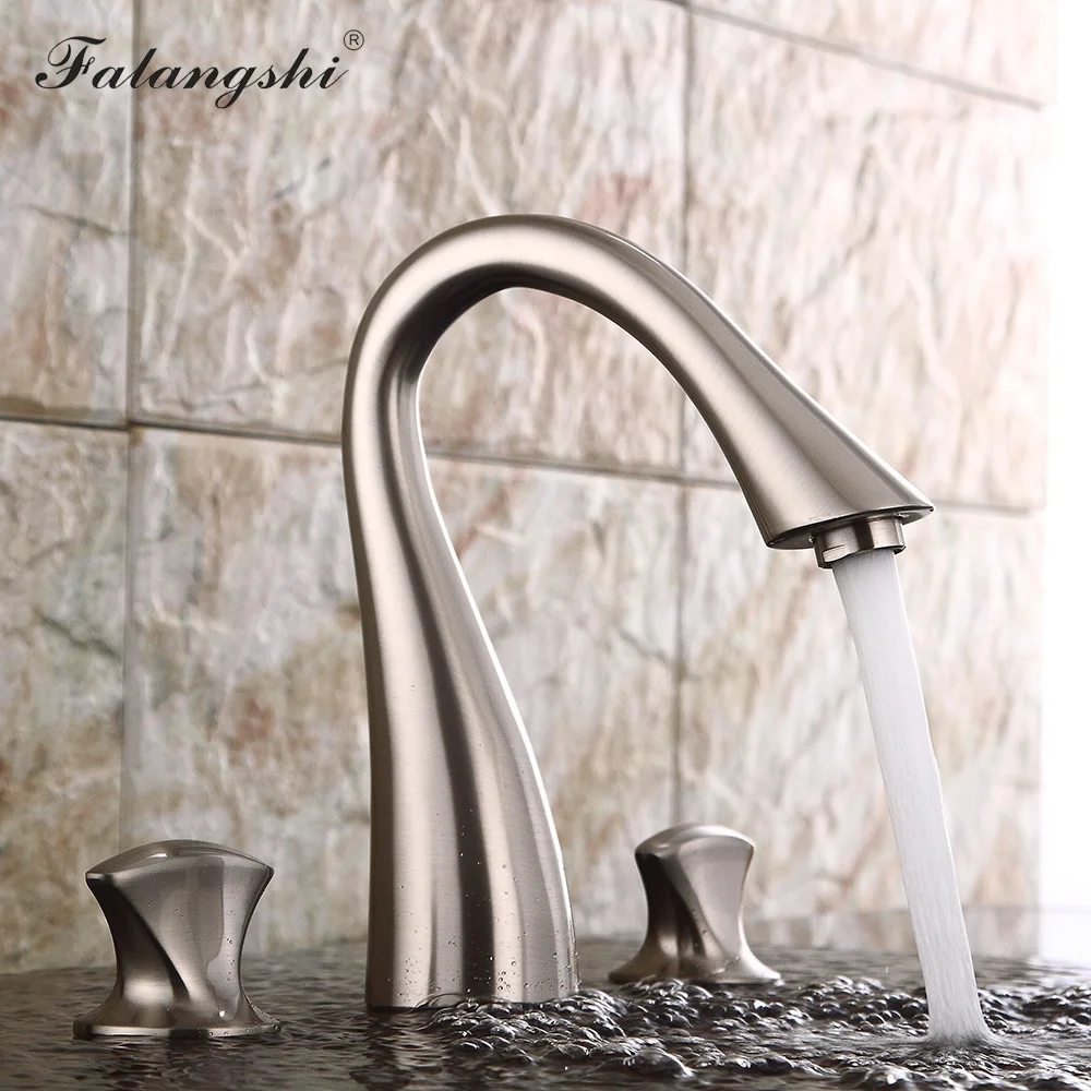 

Basin Faucets Brush Nickel Dual Handle Widespread Bathroom Sink Faucets Deck Mounted Basin 3 Hole Bathtub Mixer Taps WB1501