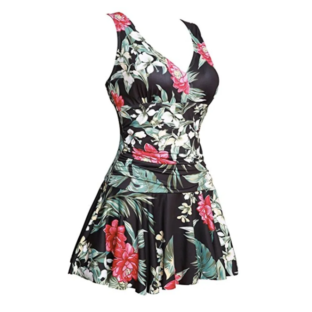 

2018 Retro Two-piece Swimsuit Swimwear Women Swim Dress Floral Printing Push Up Swimsuits Bandage Bathing Suits