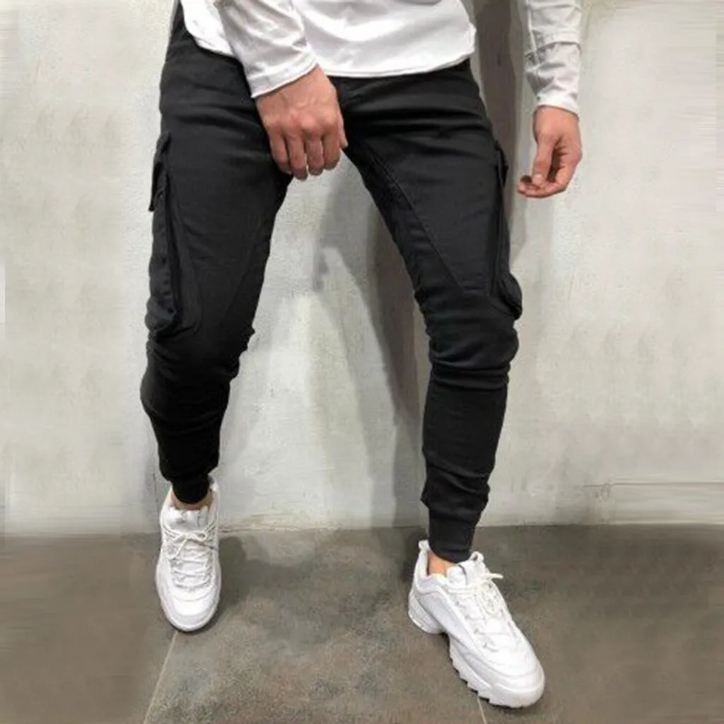 New Fashion Men's Slim Pure Color Casual Sports Woven Pocket Feet Pants pantalones hombre streetwear joggers sweatpants