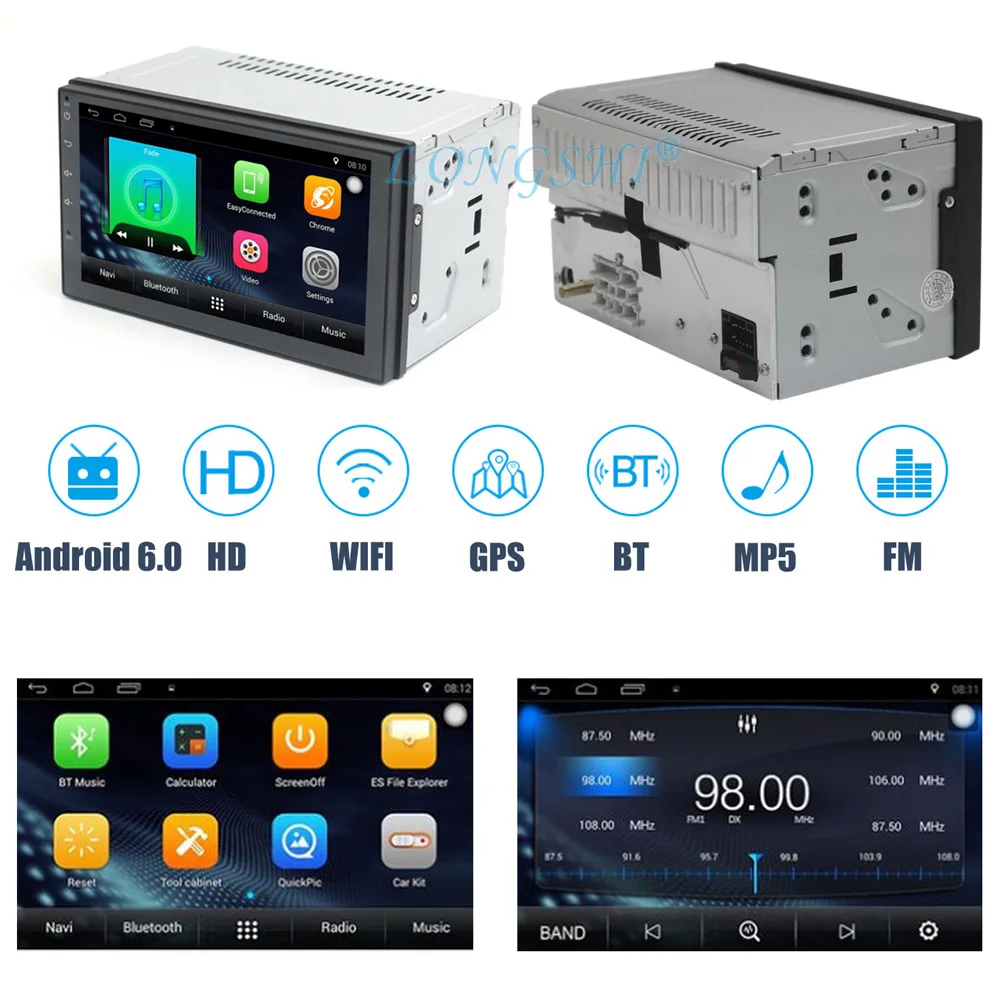 Discount LONGSHI Android 6.0 Car Bluetooth Multimedia Player 6inch 7inch Double 2 Din Universal GPS Radio Stereo Audio Player Double DIN 1