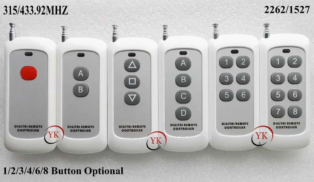 

Remote Control Transmitter for Remote Switch 1/2/3/4/6/8 Button Small Size Long Range Big Button Remote key pad 315/433 22621527