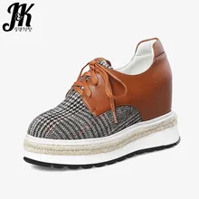 JK/; повседневная женская обувь на плоской подошве; сезон весна; модная женская обувь на платформе; обувь на танкетке; обувь в клетку с круглым носком