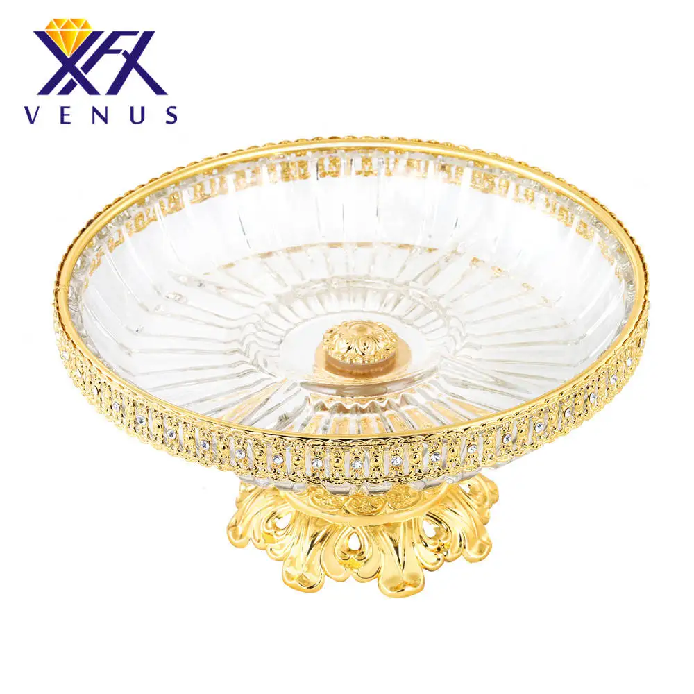 XINFANGXIU Golden Fruit Plate Dish Glass Gold Inlay Candy
