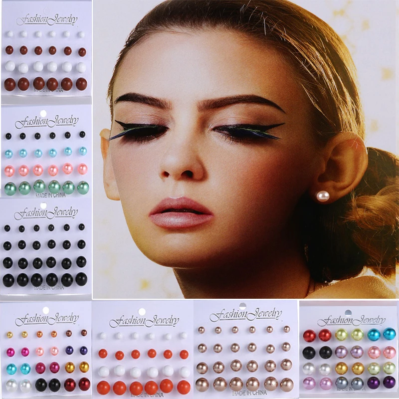 Rinhoo 12 pairs /set 10mm White Pearl Stud Earring Simulated Pearl Earrings For Women Jewelry Bijoux Brincos Pendientes Mujer images - 6